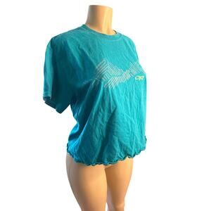Vintage Women L OR Outdoor Research Teal Tee T-Shirt Top Rolled Hem